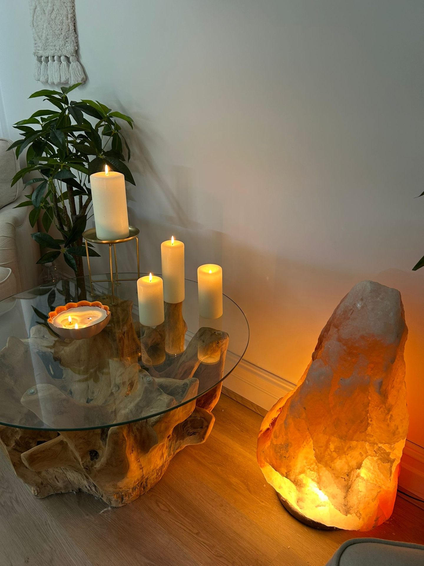 Candles and salt lamp